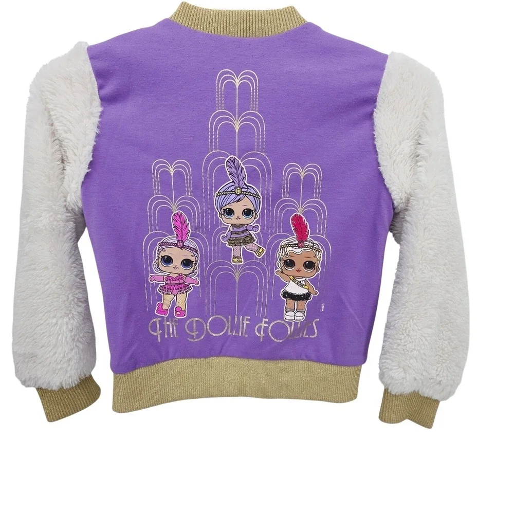 LOL Surprise‎ Girls Purple Fuzzy Sleeve Bomber Jacket Kids M 7/8